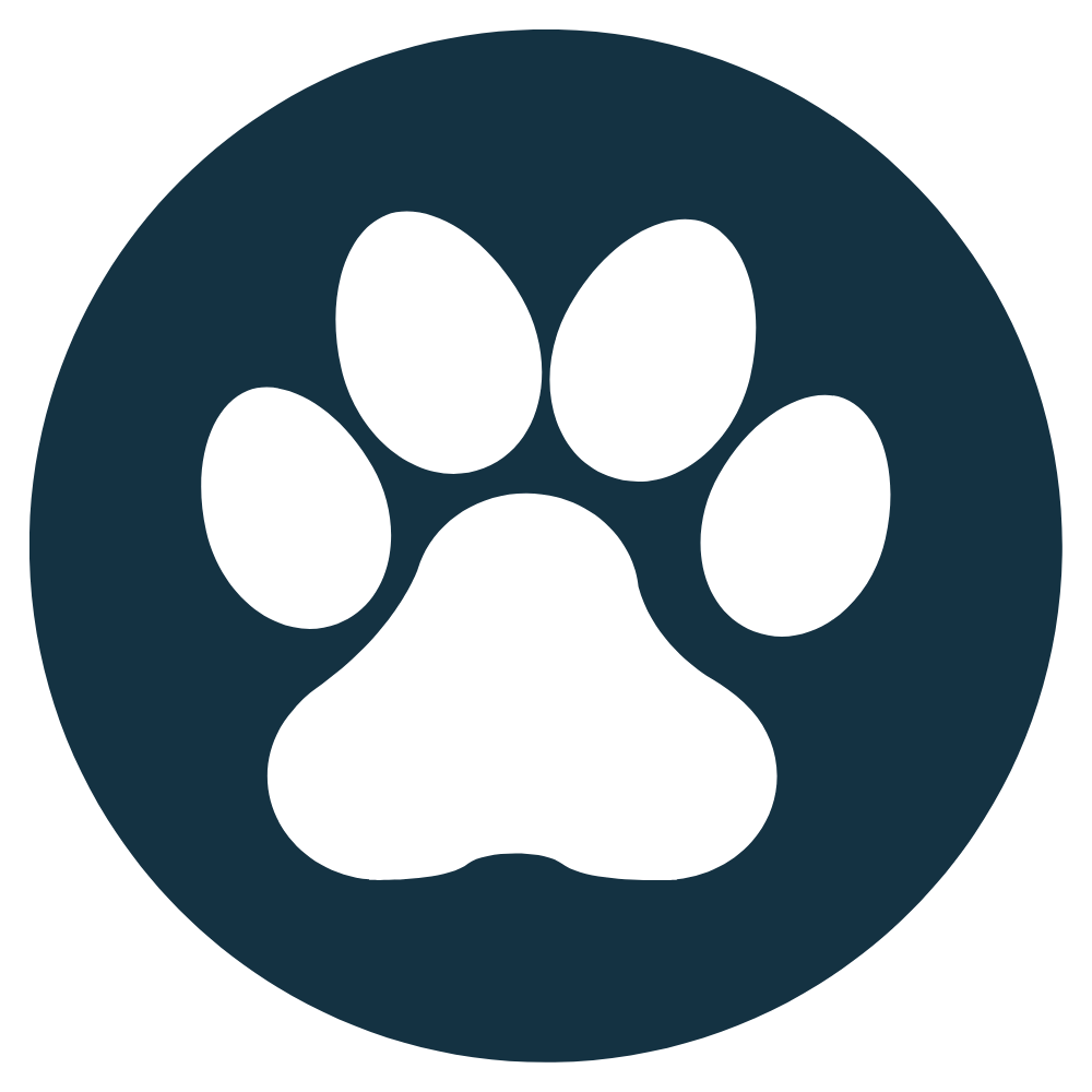 A transparent paw shape on a navy blue circle used to highlight dog listening techniques on my dog training website
